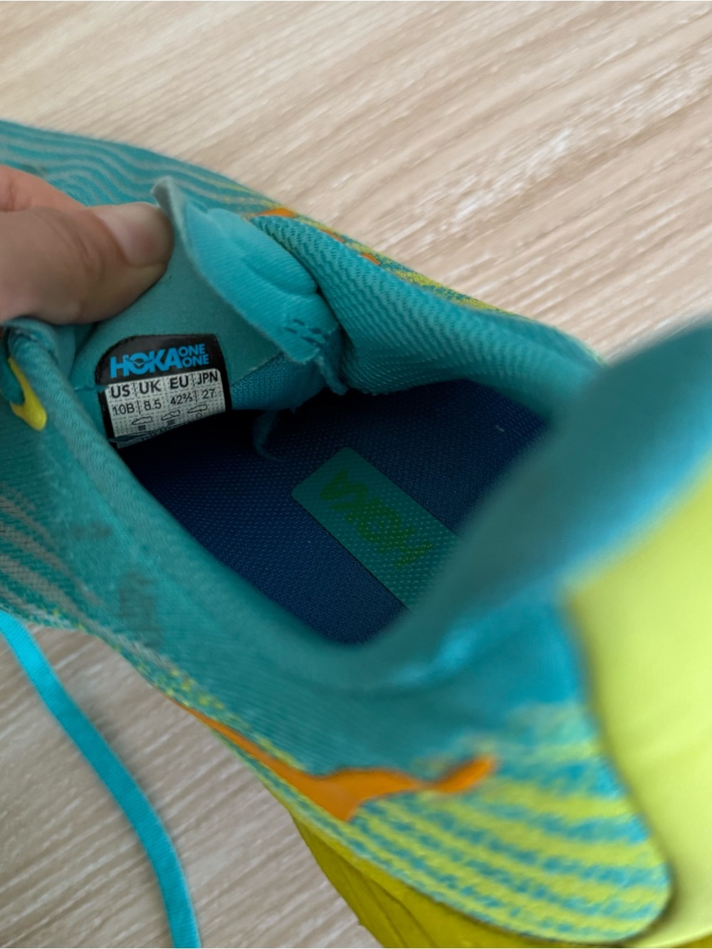 Hoka Women’s 10 B Mach 5 Sneakers Ceramic Teal Blue Yellow Workout Active - Picture 5 of 8